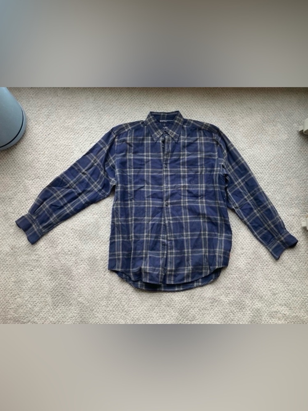 Nautica Men's Navy and Green Plaid Button-Down Shirt